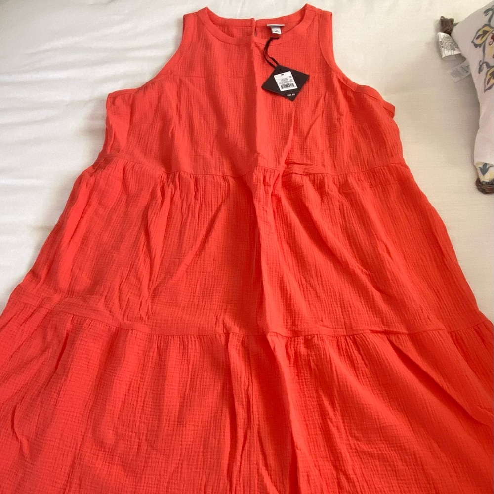 Orange Ava & Viv Sleeveless Midi Tiered Dress